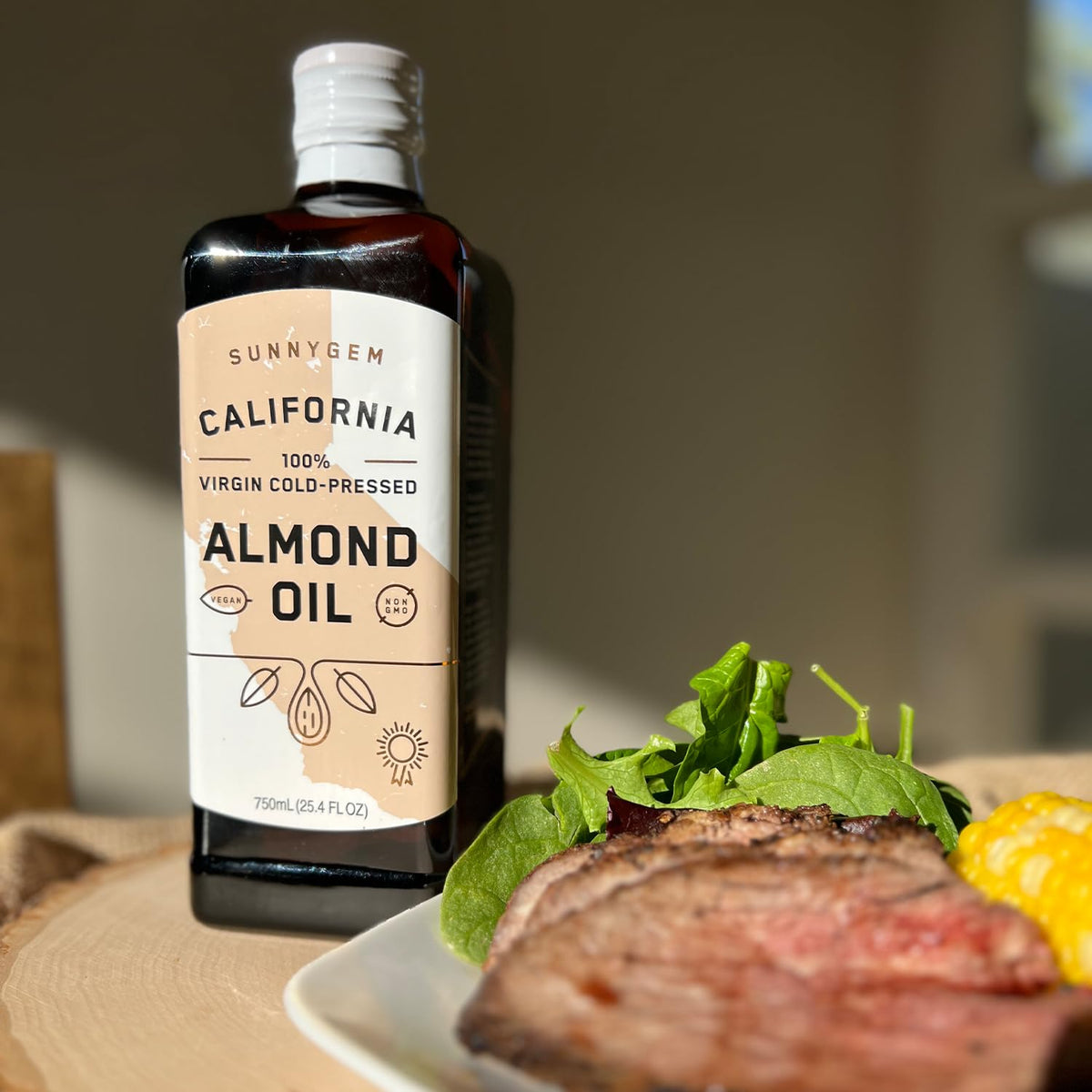 SunnyGem California 100% Virgin Cold-pressed Almond Oil, vegan, non GMO ideal for cooking